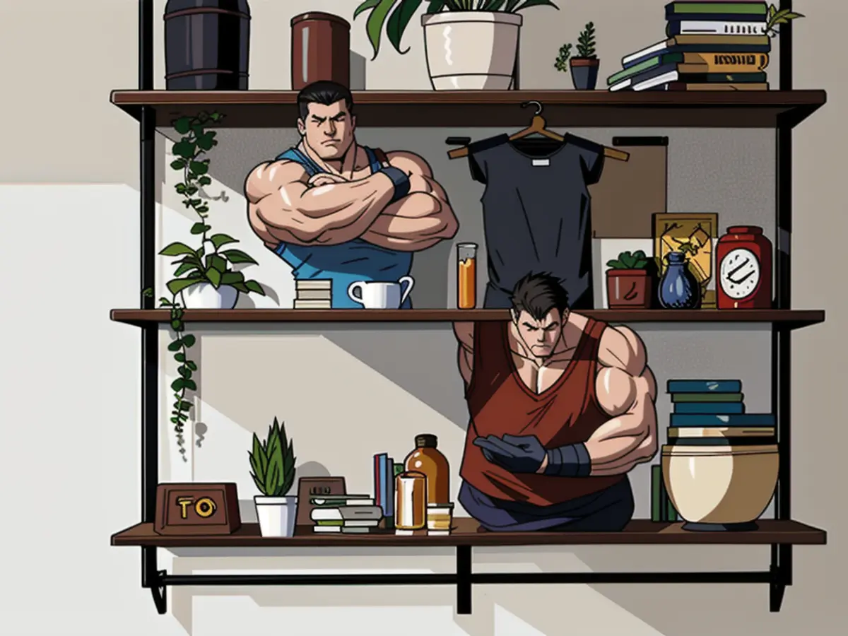 Floating wooden shelf adorned with books, games, a candle, and plants arranged on top Floating wooden shelf adorned with books, games, candles, and plants