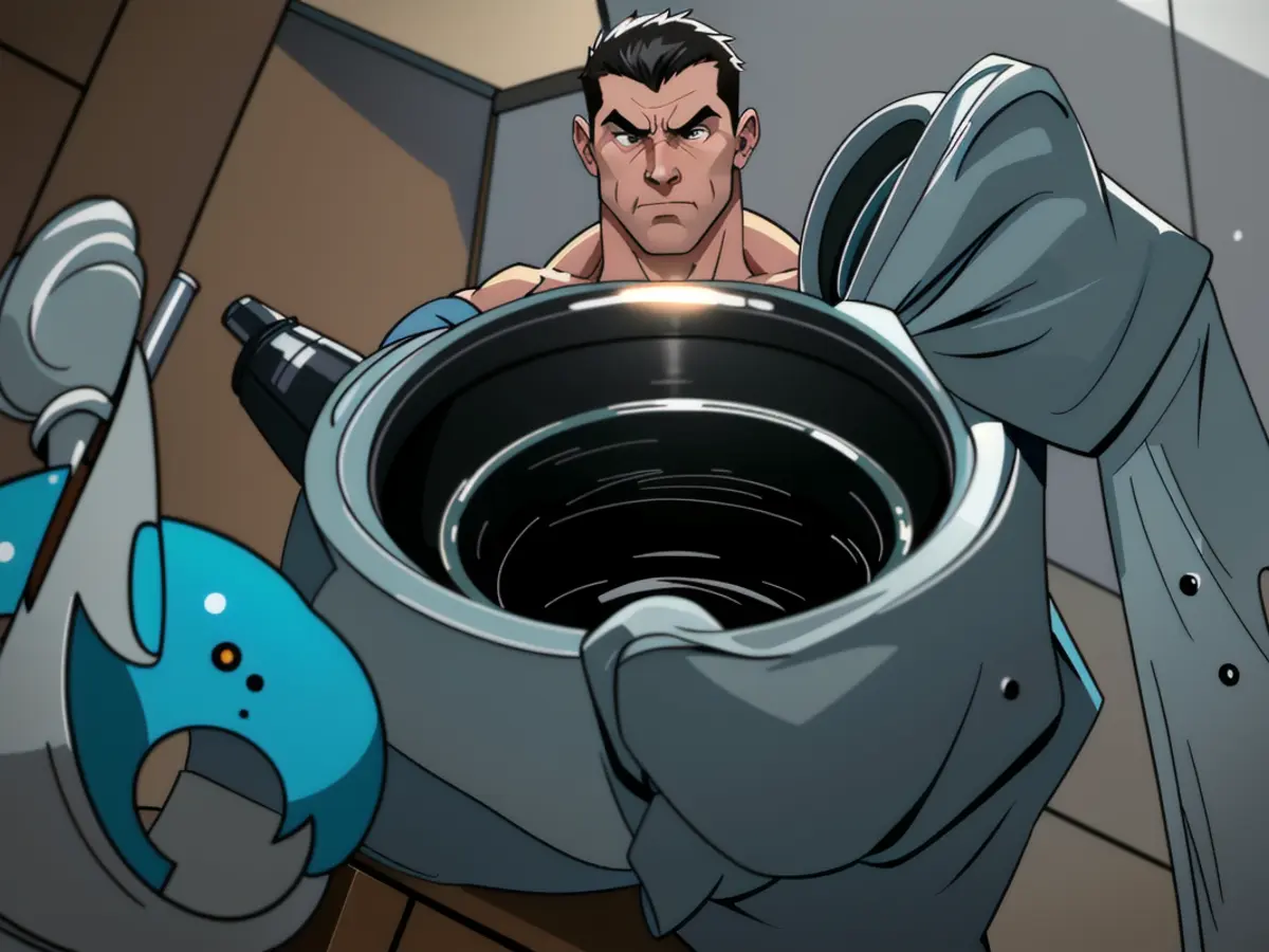 Observed sink: Majority of the foam has receded, revealing the garbage disposal; residual pieces of food it dislodged remain visible. Remaining garbage visible within the garbage disposal, as the majority of the dislodged food debris has been drained away in the sink.