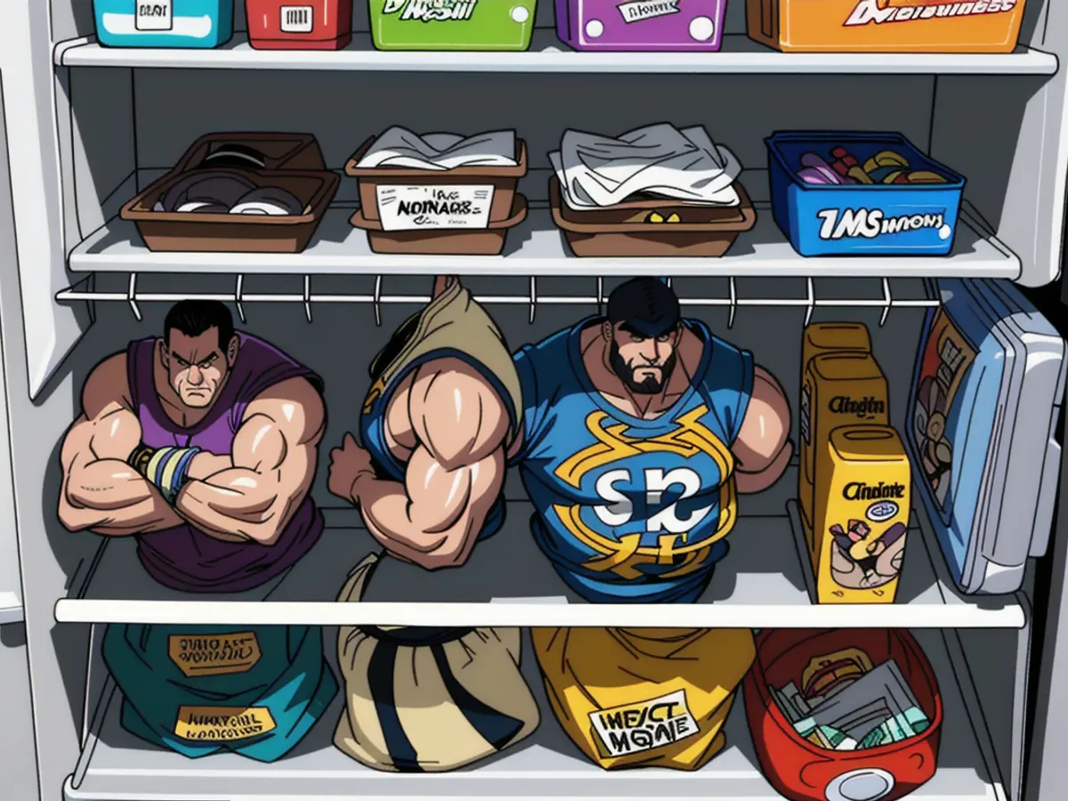 Picture reveals a neatly arranged fridge utilizing dividers for efficient storage. Image of a Reviewer's Refrigerator Interior, Showcasing Utilization of Compartmentalized Bins for Effective Storage