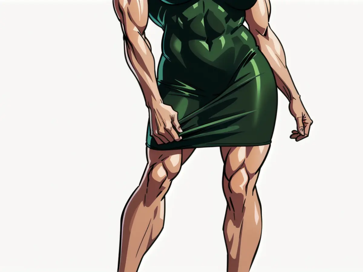 Woman sporting dark green mini dress featuring spaghetti straps and scalloped borders. Female model donning a mini dress featuring dark green color, spaghetti straps, and intricate scalloped edges.