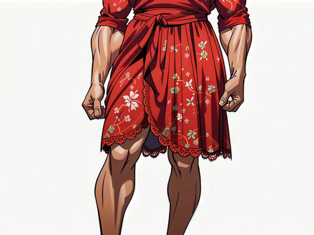 Red dress featuring lace overlay, knee-length design, and half-sleeves in floral pattern. Red dress with a lace overlay, knee-length, featuring half sleeves, showcased in a floral design.