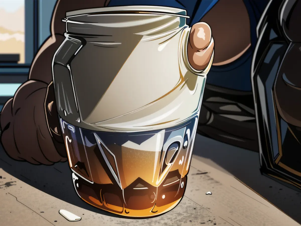 Coffee coated in creamy foam inside a mason jar, chilled for pleasure. Jar filled with cold coffee and a generous layer of foamy cream on top