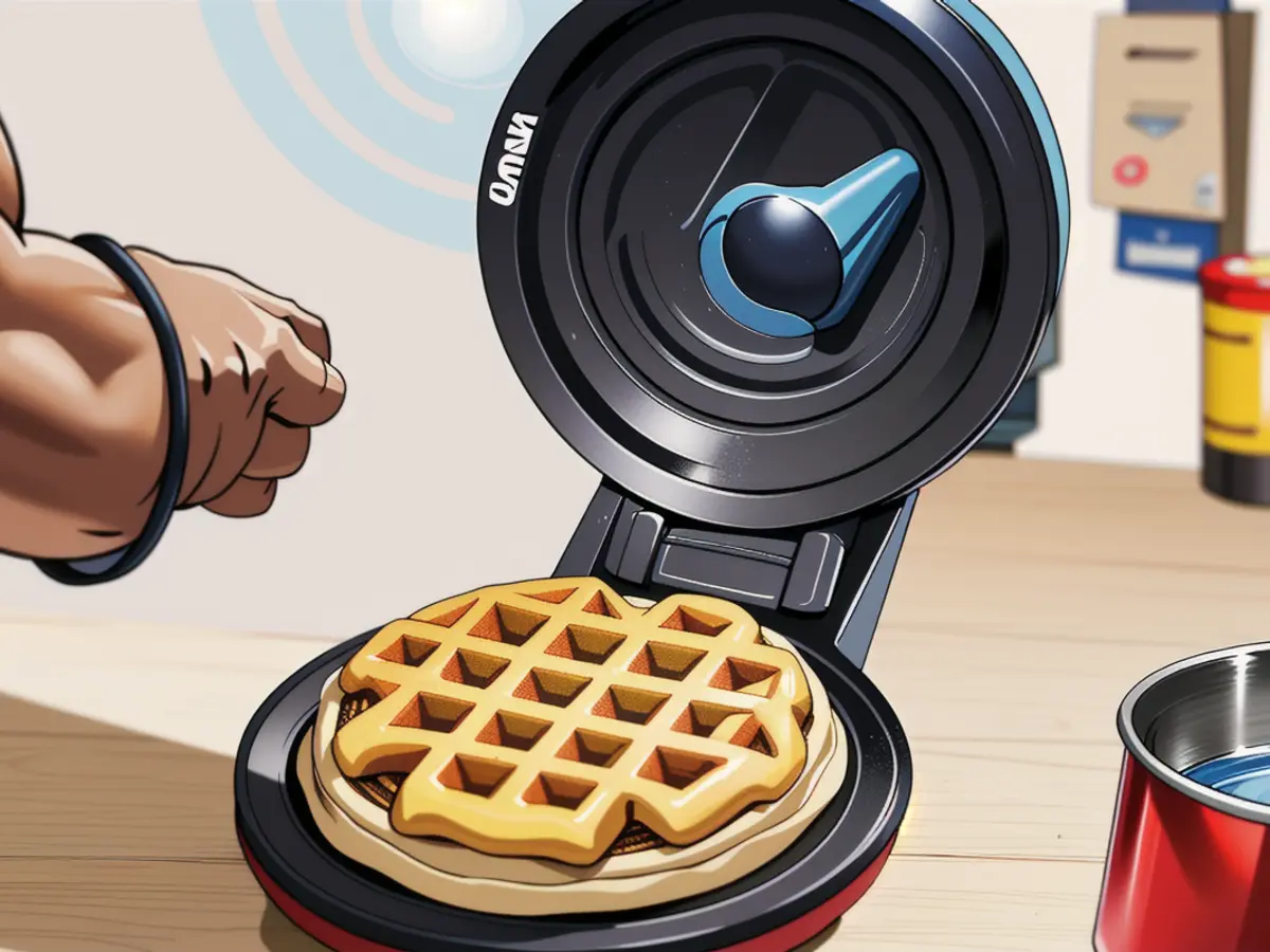 Compact blue device crafts diminutive waffles Compact Blue Waffle Cooking Appliance