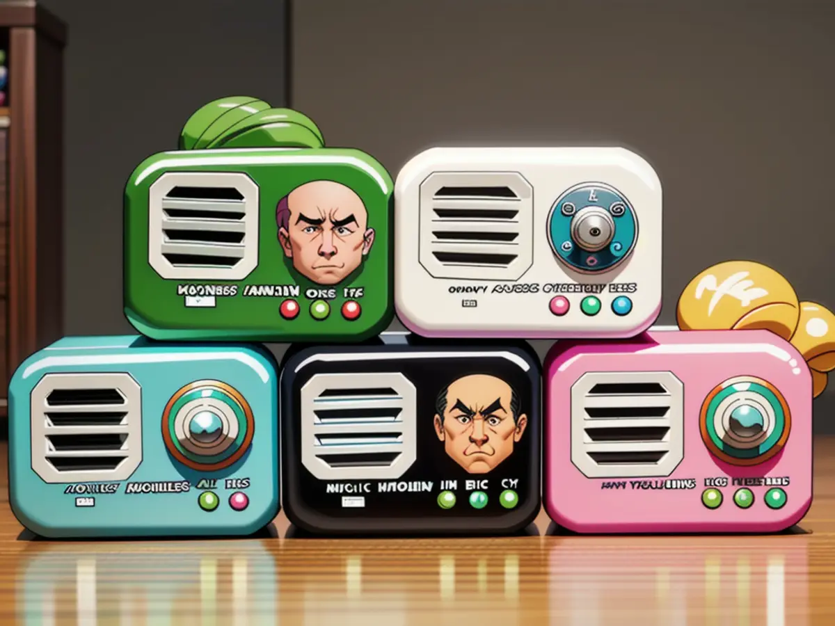 Vintage-style pocket radios available in colors like green, white, blue, black, and pink Vintage-style pocket radios available in colors: green, white, blue, black, and pink.