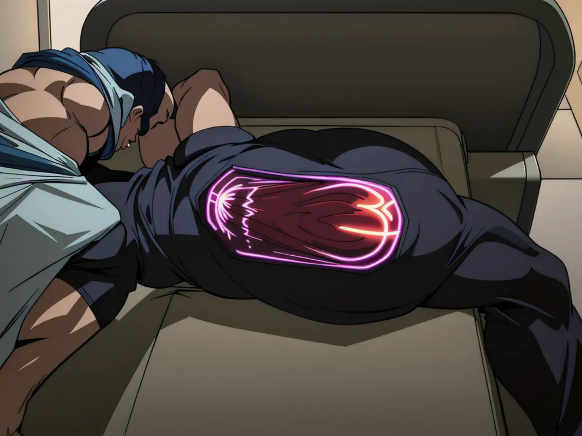 Massage chair illuminated while seated on an armchair
