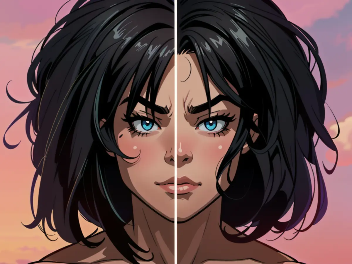 Enhanced tresses: User showcases transformation of voluminous, well-defined, and hydrated hair following product application. Transformed tresses: observer notices increased volume, clarity, and hydration in model's hair post product application.