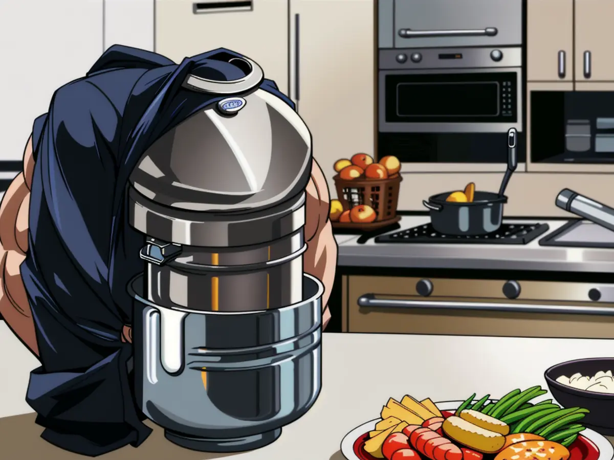 Countertop displaying an air fryer and a platter of fried chicken wings nearby.