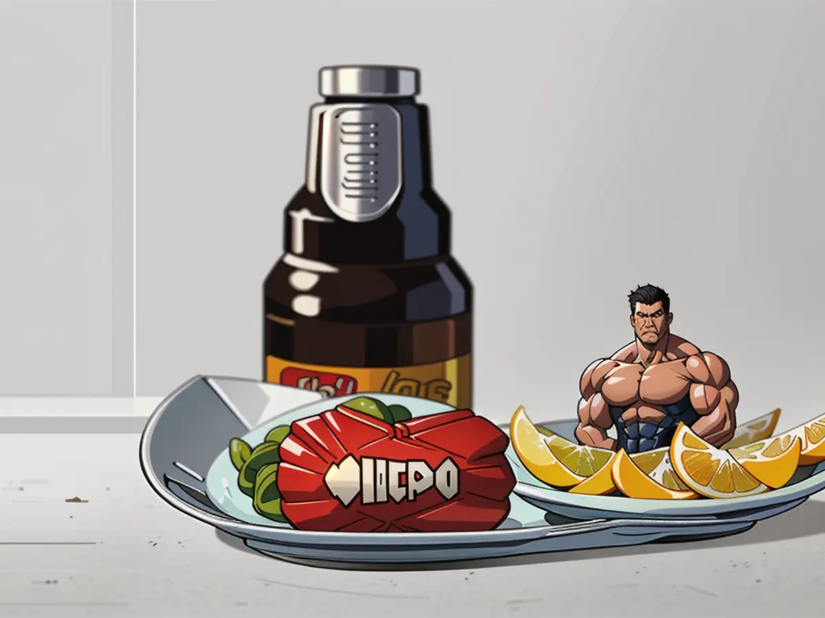 A compact food processor with transparent bottom, illustrated using salsa as an example product.
