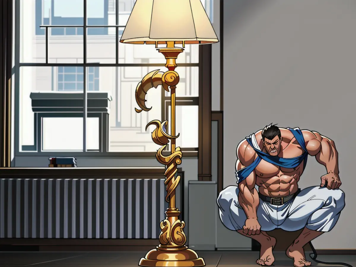 White-shaded gold floor lamp