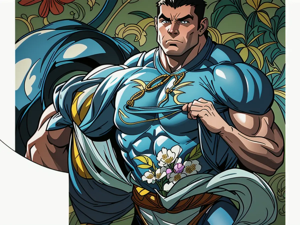 Detailed image of the flowery wallpaper design.