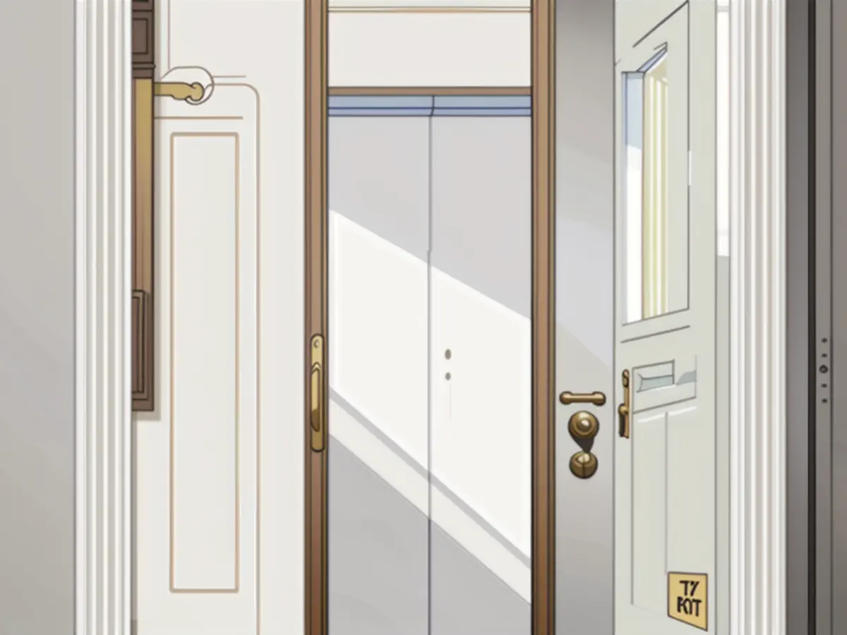 Mirror adorns white entrance door in rustic style Mirror adorns white door with a country charm