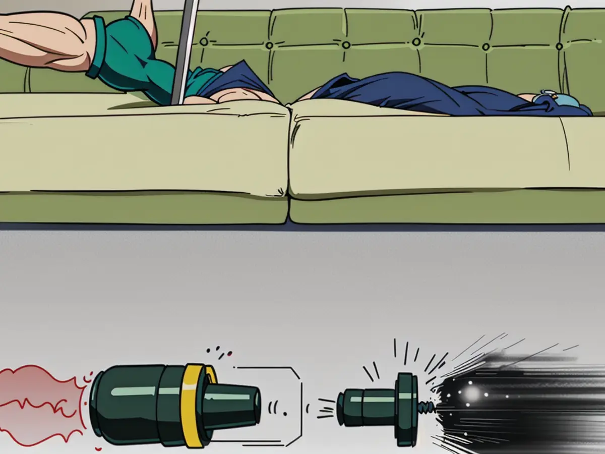 Vacuum with a black and green body, equipped with a lengthy tube accessory, is effectively scrubbing a green couch. Meanwhile, a semi-circular head is meticulously removing dirt from a carpet. Vacuum cleaner with black and green body, equipped with a long tube extension and a semi-circular head, diligently scrubs dirt from a green couch and a carpet.