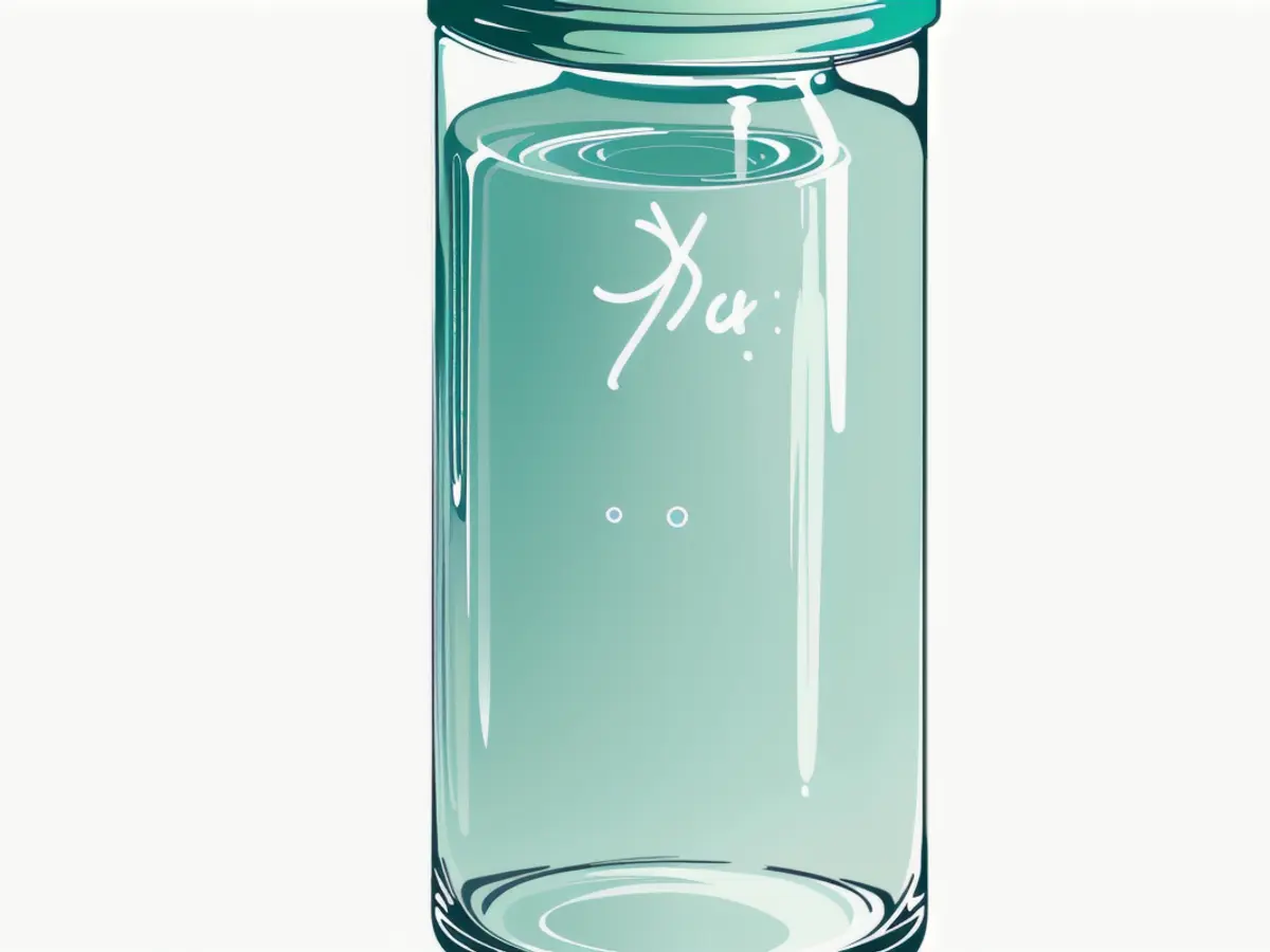 Labeled Teal Bottle Features Minuscule Silver Water Droplet Inscription Reading Labeled Teal Container Bears: