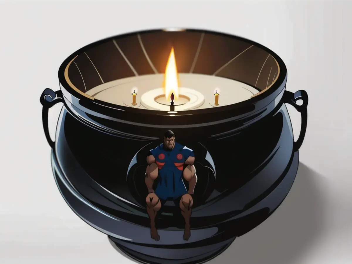 A candle with a cauldron shape Globular candle structure