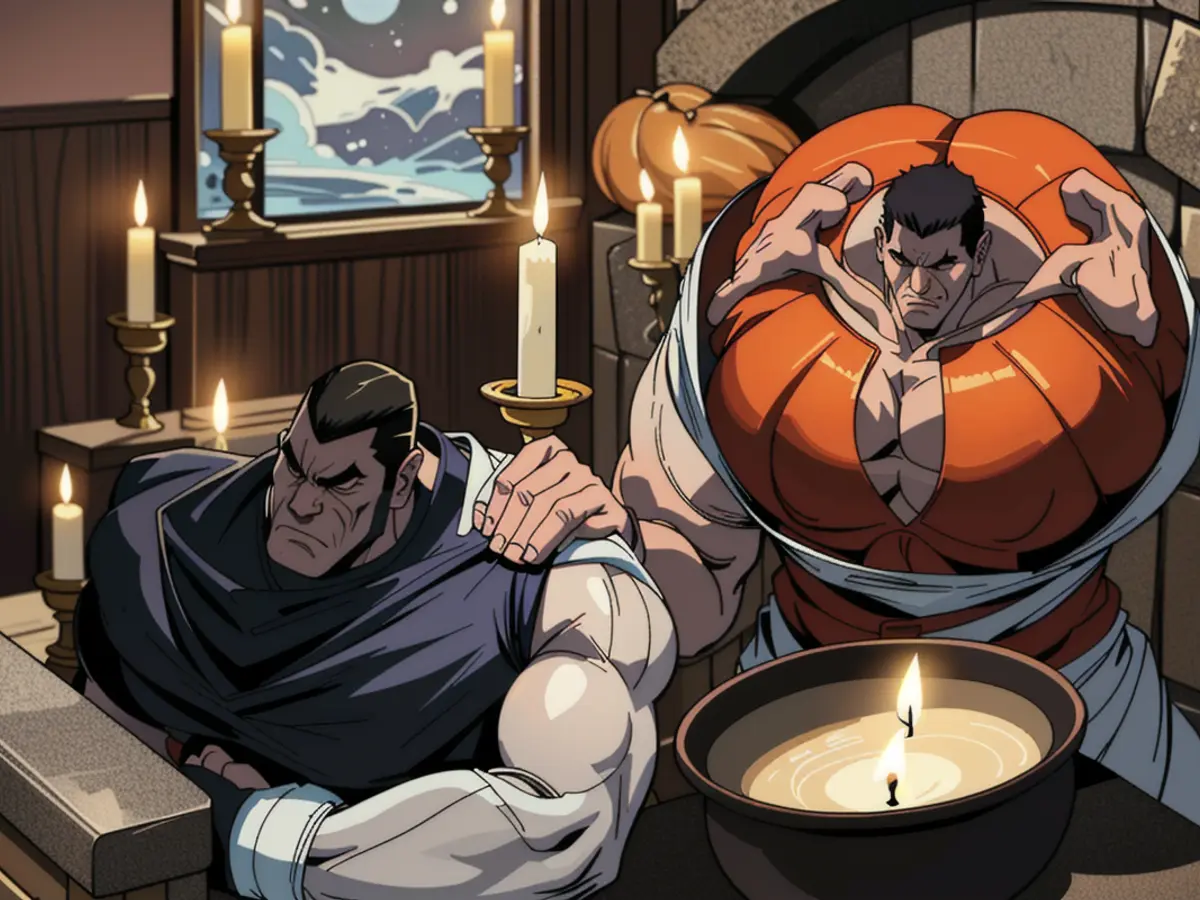 Halloween-themed mantel adorned with a candle resembling the moon A Halloween-adorned mantel featuring a candle resembling the moon
