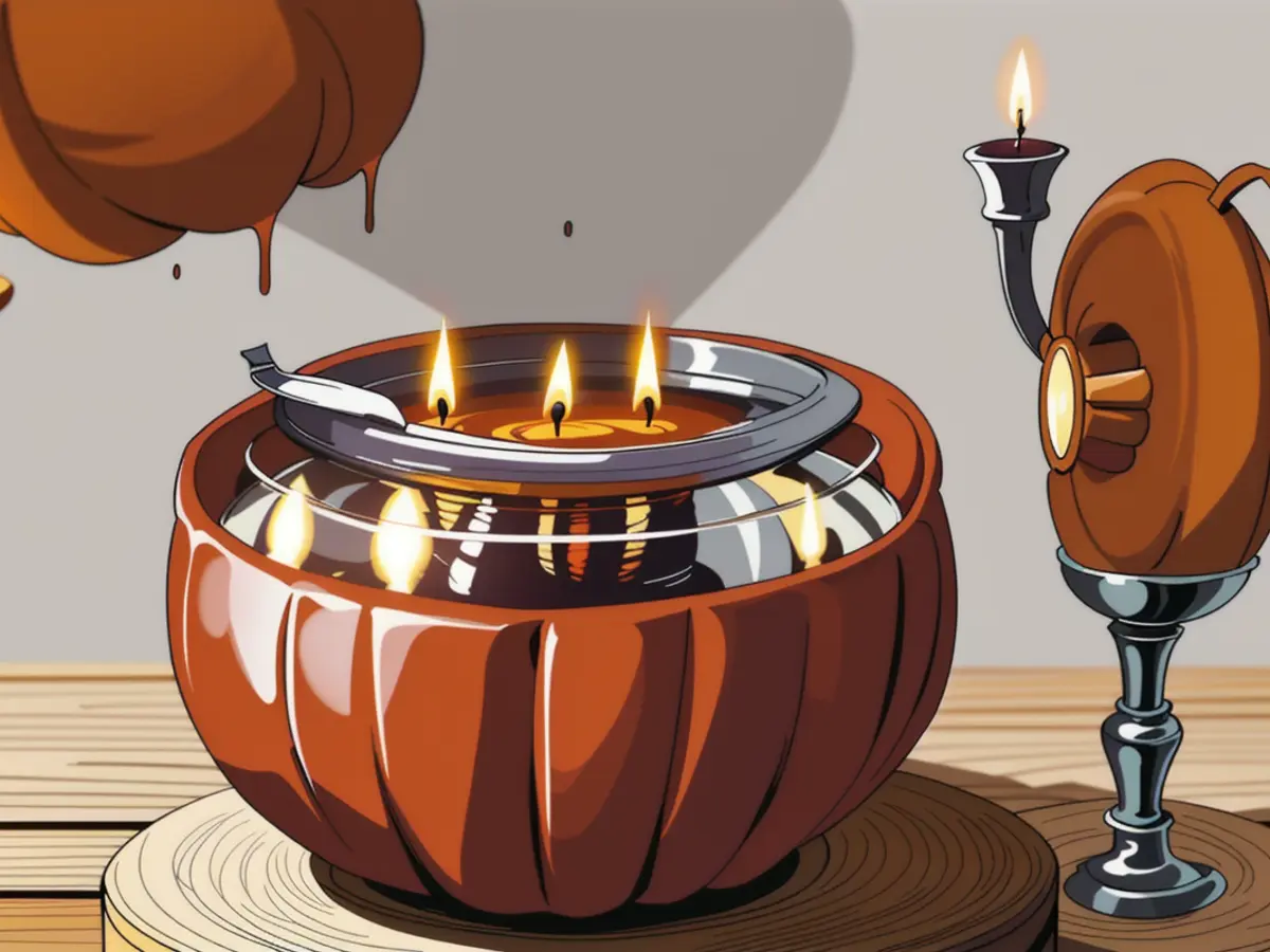 Glowing pumpkin candle illuminated. Illuminated pumpkin candle aglow