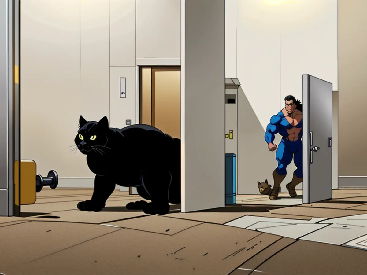 Cat encounters SSSCat spray deterrent, jumps in fright, captured in photos. Cat experiencing sudden alarm, leaping away from doorway after encountering SSSCat spray deterrent setup
