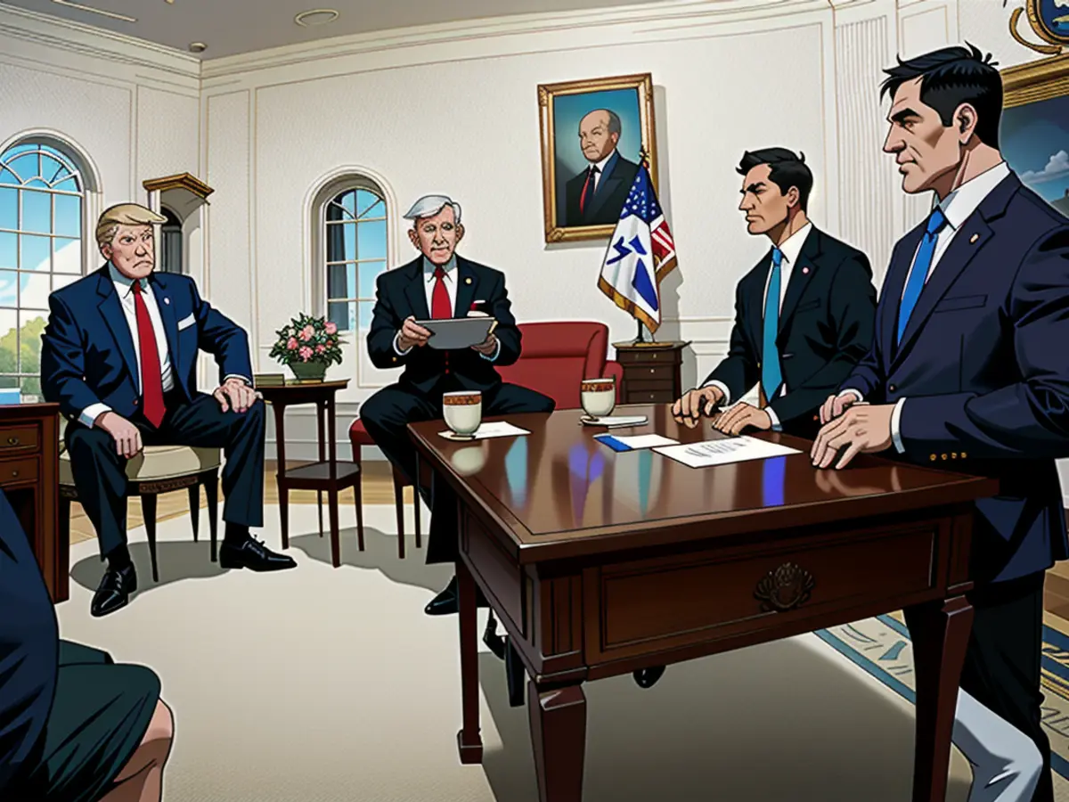 In the White House's Oval Office, situated in Washington DC, the Israeli Prime Minister, Benjamin Netanyahu, joined forces with US President Donald Trump, beside a replica of Air Force One, during a conference on Monday.