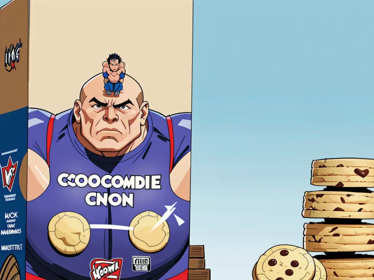 Nearby cookie container adjacent to a pile of cookies Nearby cookie container adjacent to a pile of cookies