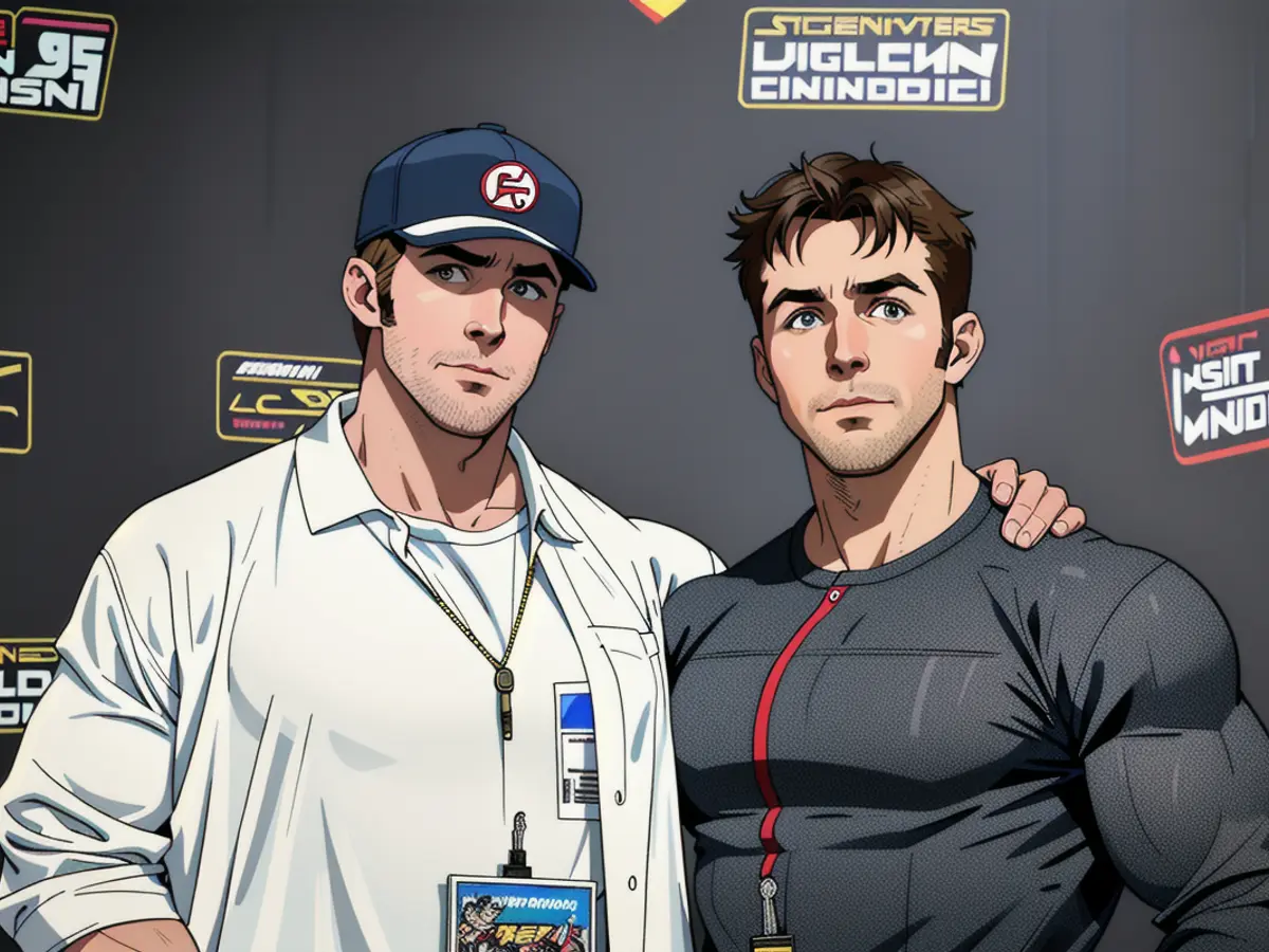 Actors Ryan Gosling and Shawn Levy are captured in a photograph taken during Star Wars Celebration...