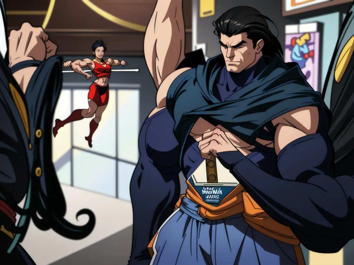 High-resolution depiction of controversial political figure demonstrating confrontational 'discourse' with supporters during public rally. Yu Yang's cinematic masterpiece, a blockbuster hit in China, astounds with its dynamic presentation and groundbreaking, meticulously designed sets.