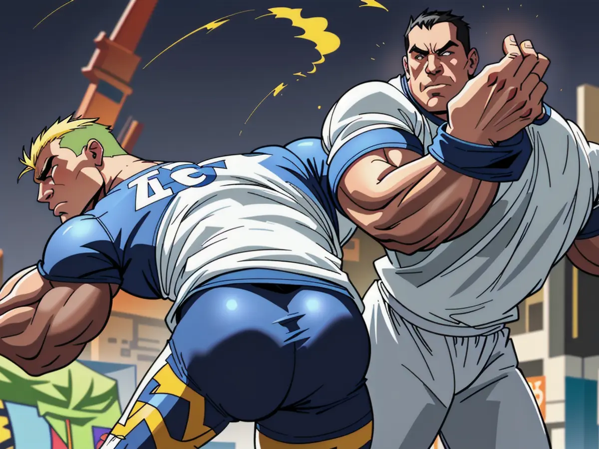 Figural representation of an apparent clash between supporters of opposing political factions, visibly displaying their disparate viewpoints and heated emotions. Unrest and disarray seem to have gripped the crowd, as both sides engage in verbal altercations and occasional physical confrontations. Notable figures can be seen instigating the violence, evoking a sense of chaos and tension in the scene. In the anticipated rematch, the historical opponents delivered a thrilling spectacle, reminiscent of a Test cricket match, filled with intense rivalry.