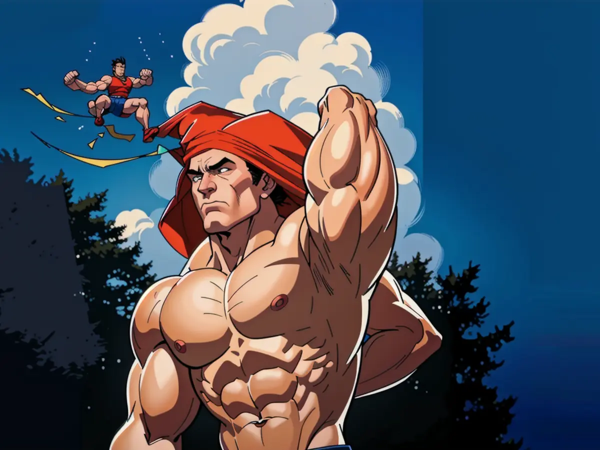 Uncensored depiction: Person exhibiting intense anger, with clenched fists and a fierce scowl, surrounded by chaos and destruction.