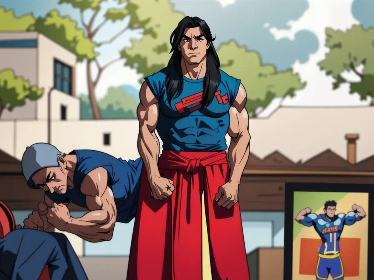 Person depicting Donald Trump with a red cap, raised middle finger and a confrontational stance. Trial of Combs' case, United States v. Combs, commences in downtown Manhattan this month.