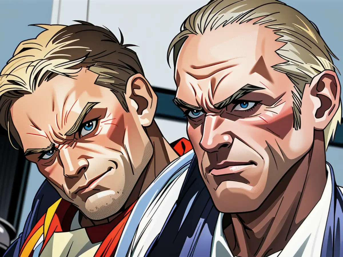 Finance Minister Christian Lindner of FDP and Porsche CEO Oliver Blume, depicted pacing in a series...