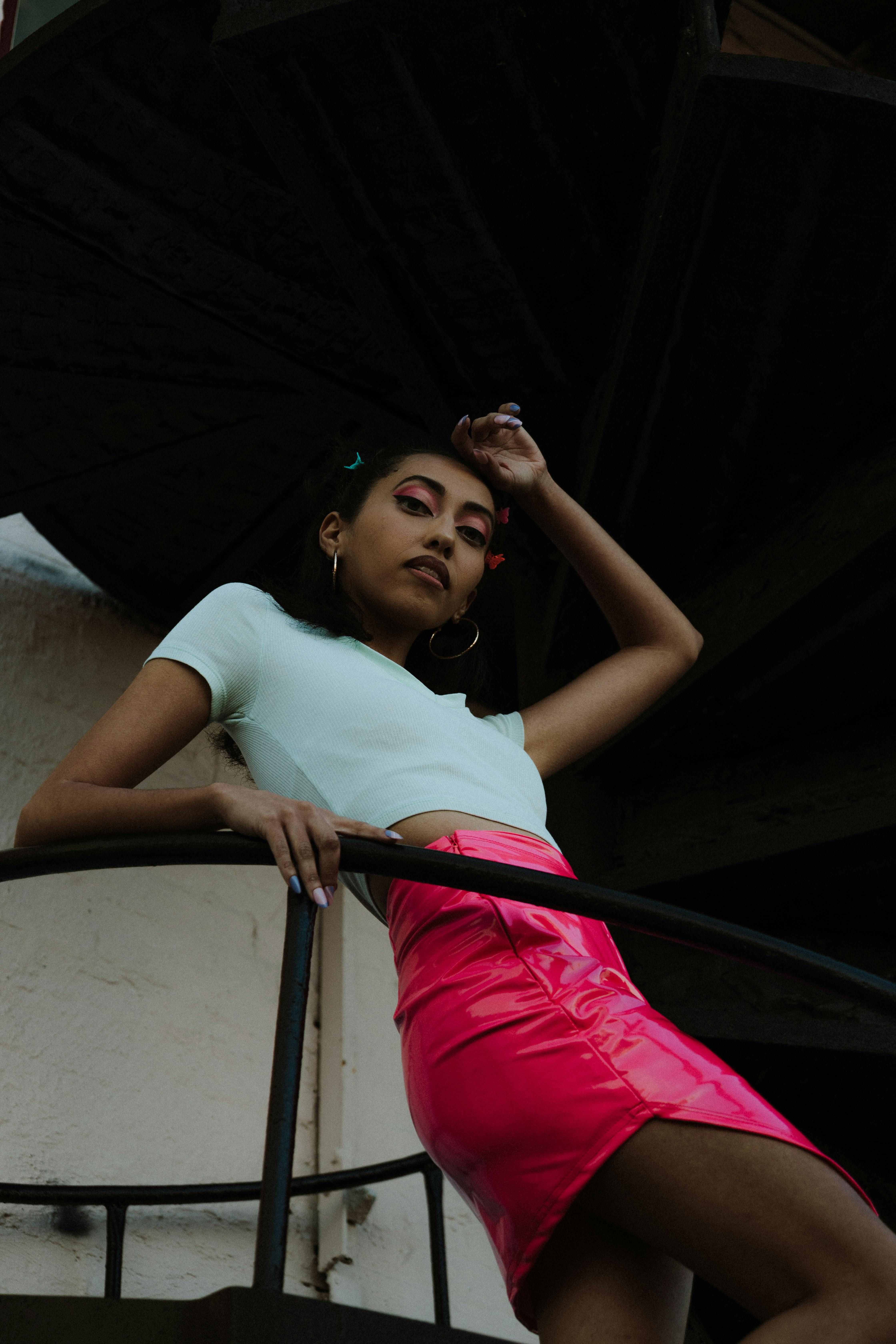 Model flaunts pink shacket fashion