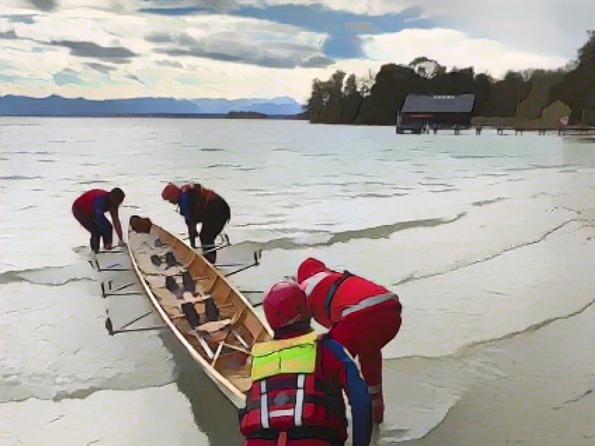 Five rowers rescued from icy water