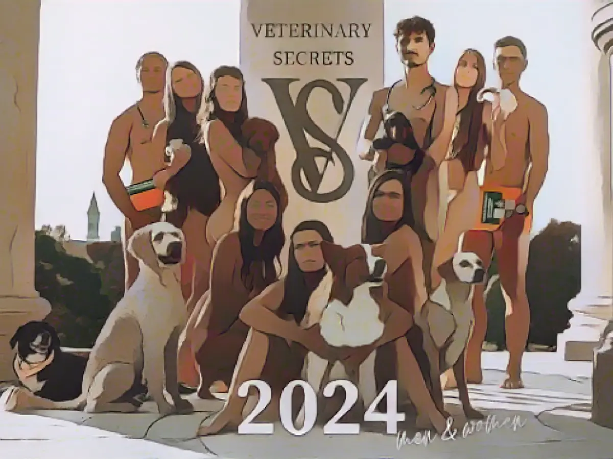 Female veterinary students strip bare