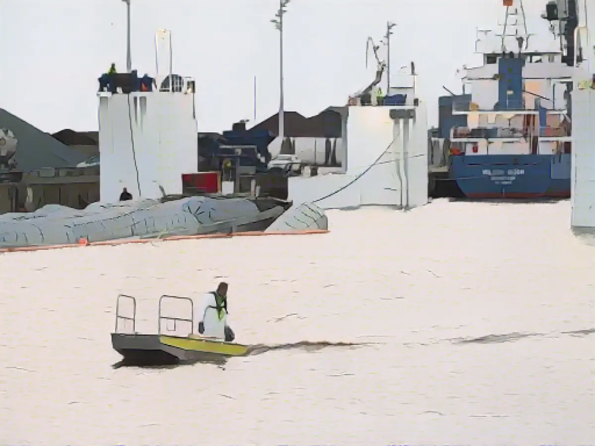 Lifted freighter "Sabine" docked in floating platform