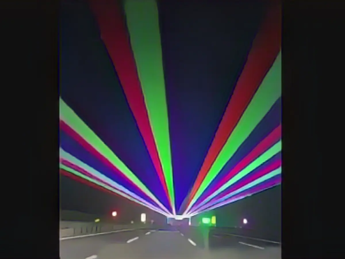 Crazy laser show on China highway