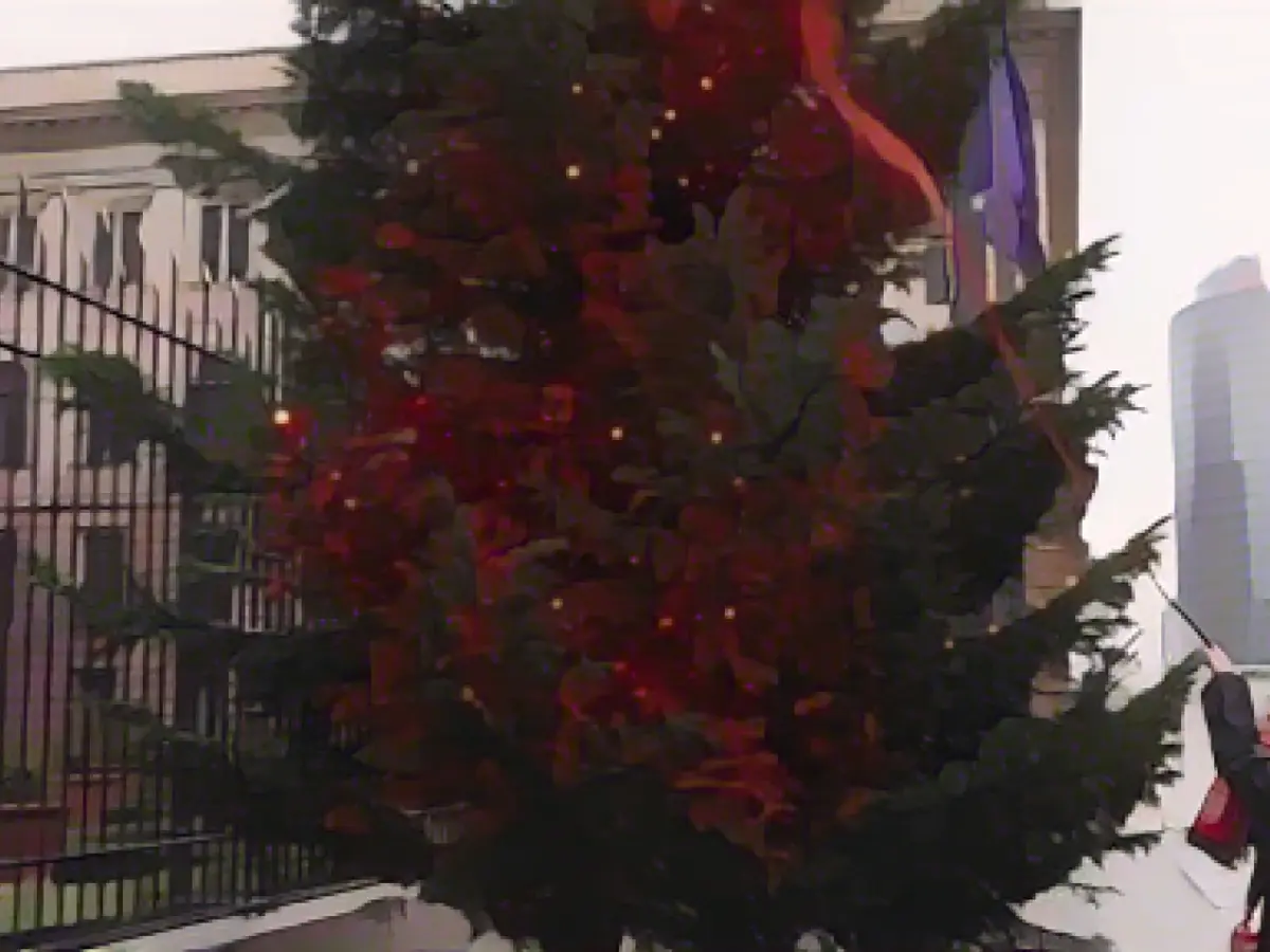 Climate activists spray Christmas trees with paint