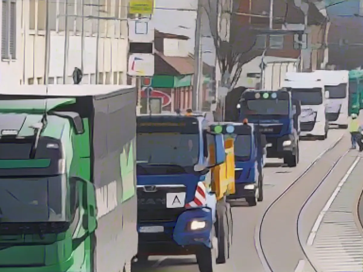 Demo procession with 160 tractors, trucks and cars in Stuttgart