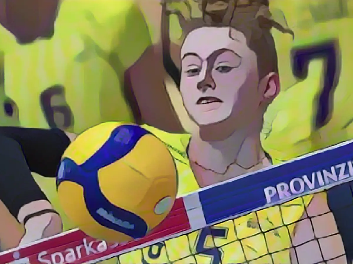 SSC volleyball players celebrate victory in Neuwied