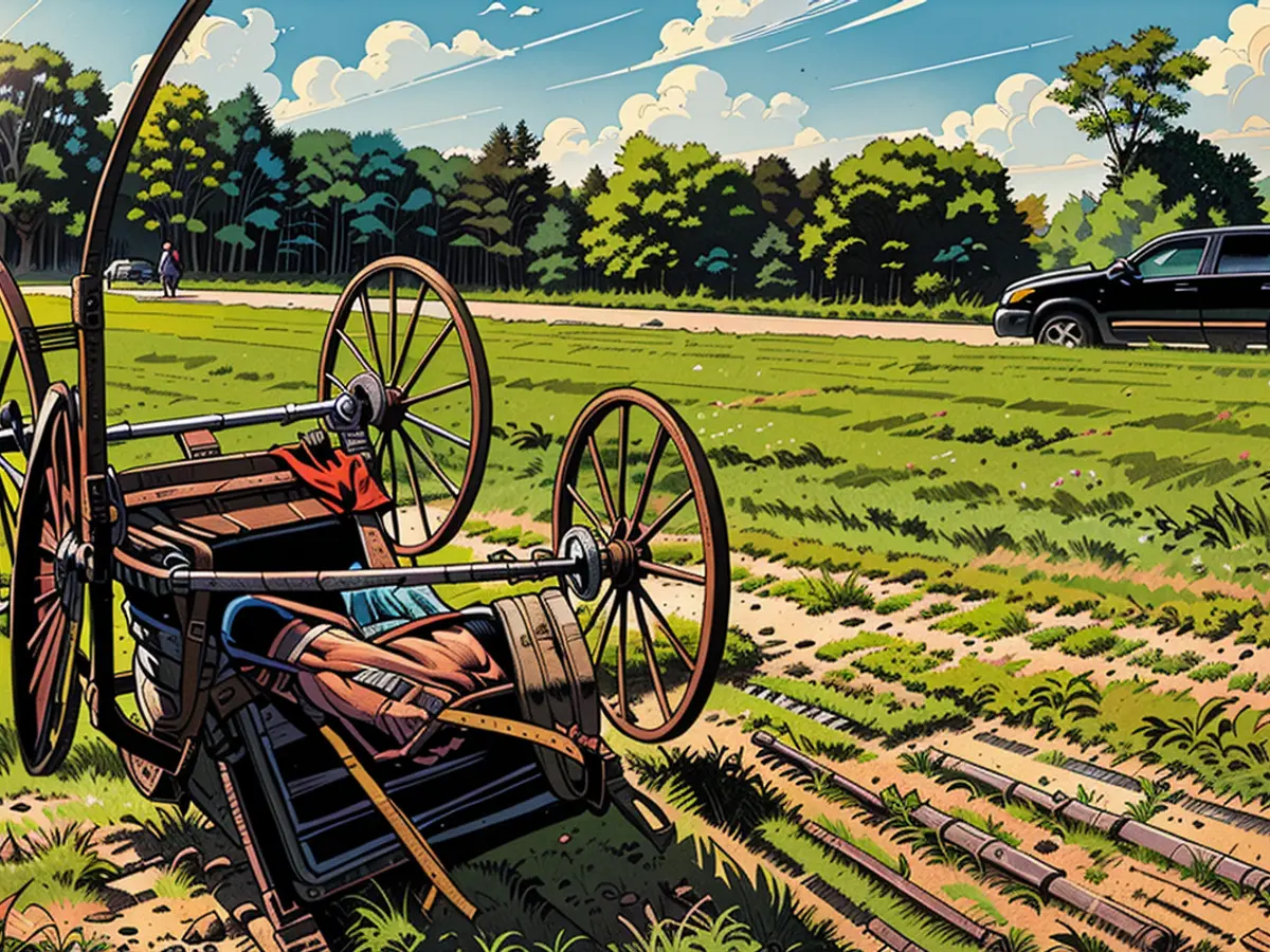 Vehicle encounters a horse-drawn wagon, resulting in five individuals being hurt.