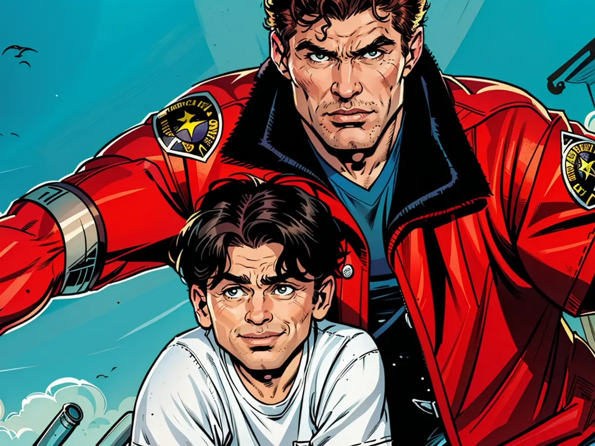 The individual inhales the scent of bathing suits.