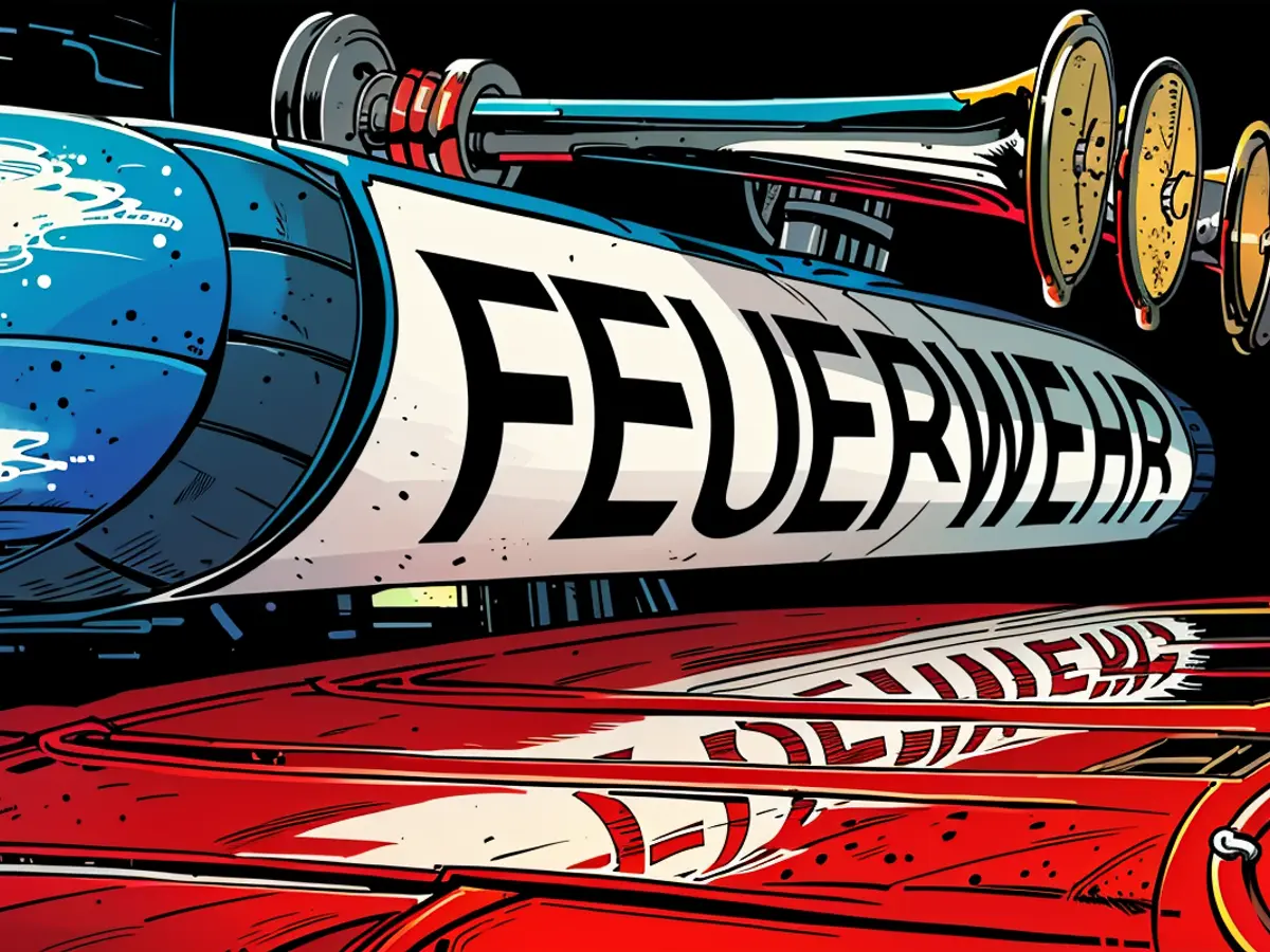 A horse transportation vehicle ignites on the thoroughfare.