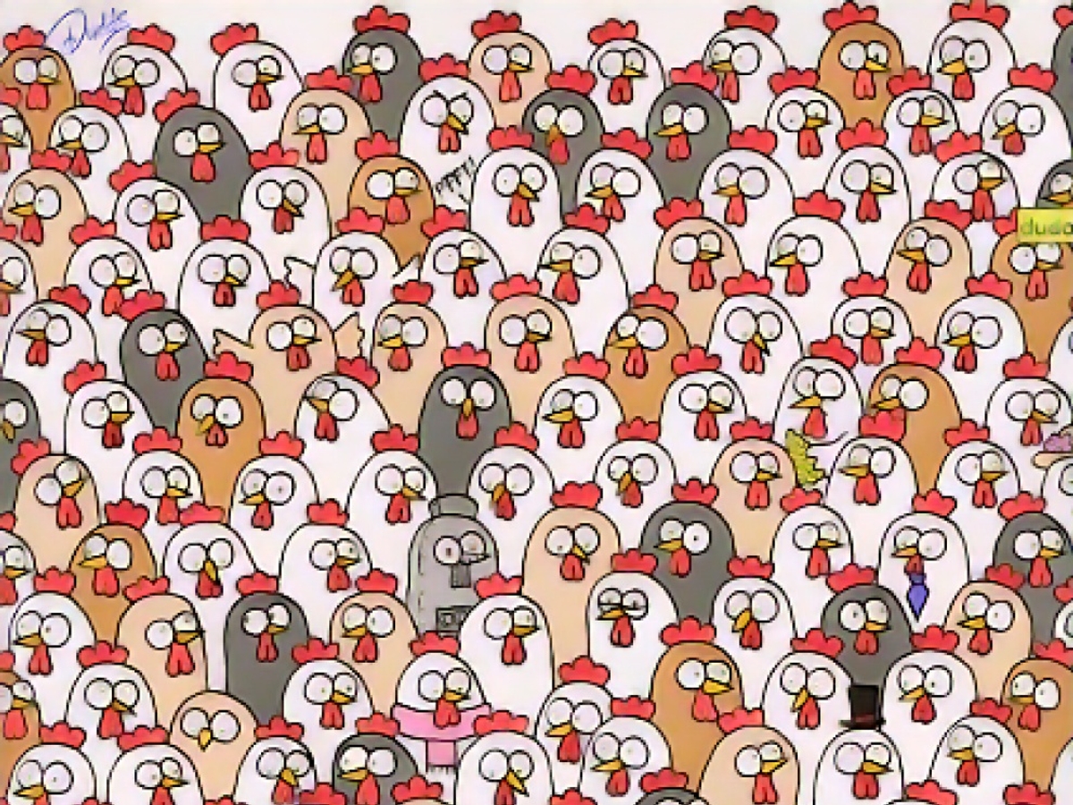 Can you find the three owls among the chickens?