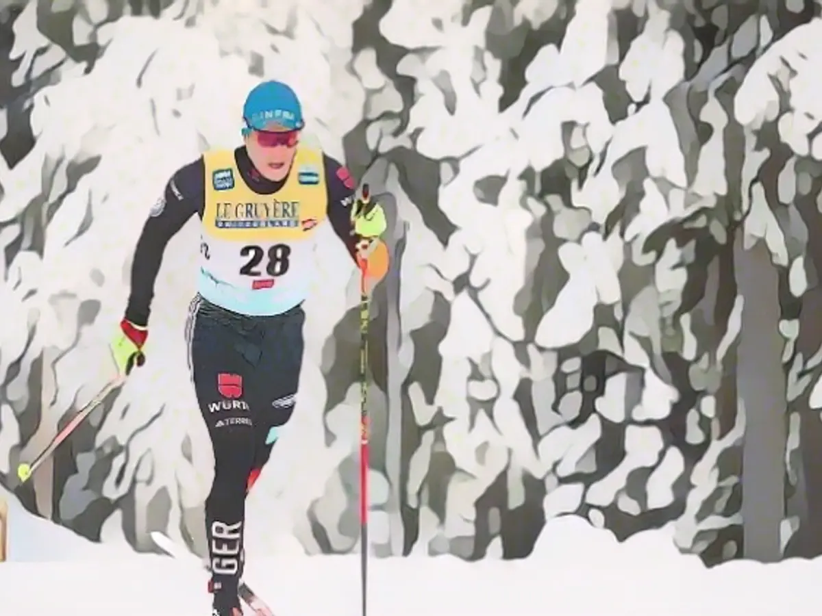 German cross-country skier's eyes freeze shut