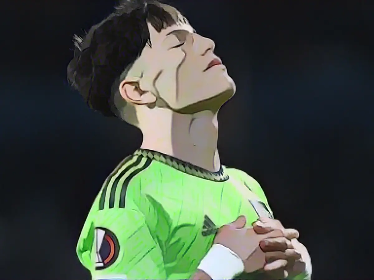 Manchester United's 18-year-old starlet Alejandro Garnacho imitates Cristiano Ronaldo's celebration after his first goal